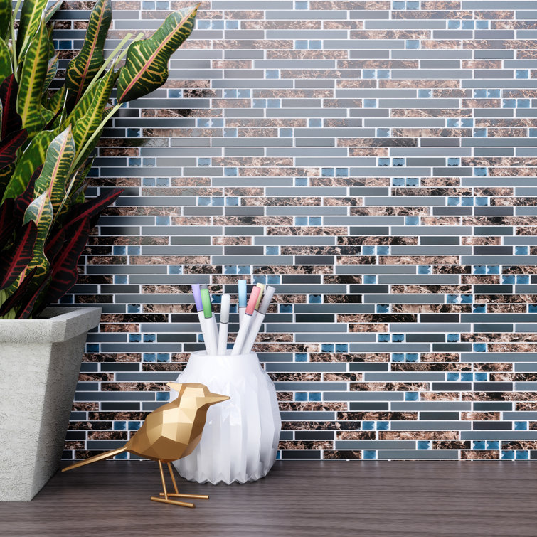 Gray and Brown Glass Linear Mosaic Wall Tile