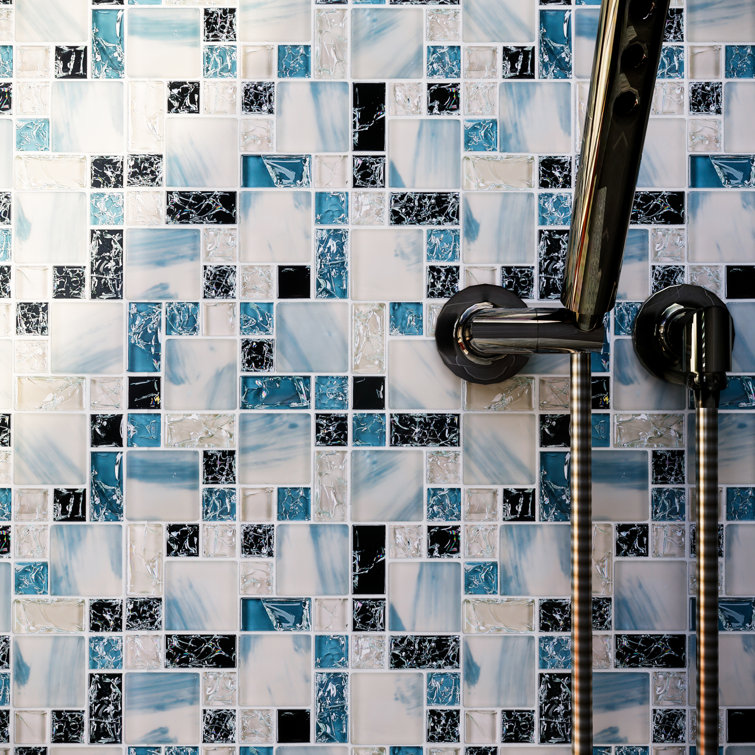Gray and Black Glass Mosaic Wall Tile Sheet