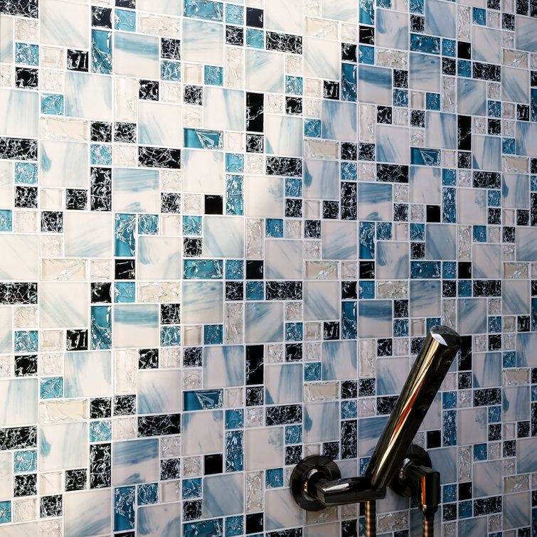 Gray and Black Glass Mosaic Wall Tile Sheet