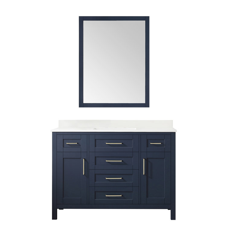 Midnight Blue 48" Bathroom Vanity Set with White Marble Top
