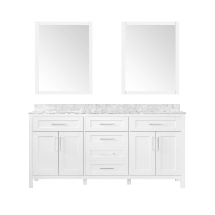 Tahoe 72" White Double Bathroom Vanity with Carrara Marble Top