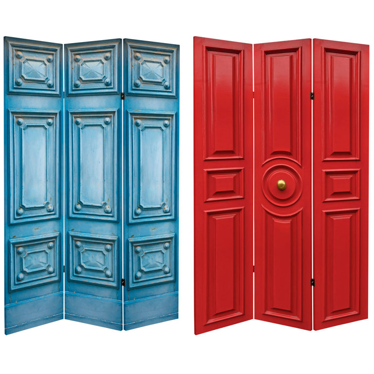 Mediterranean Blue and Red 3-Panel Folding Room Divider