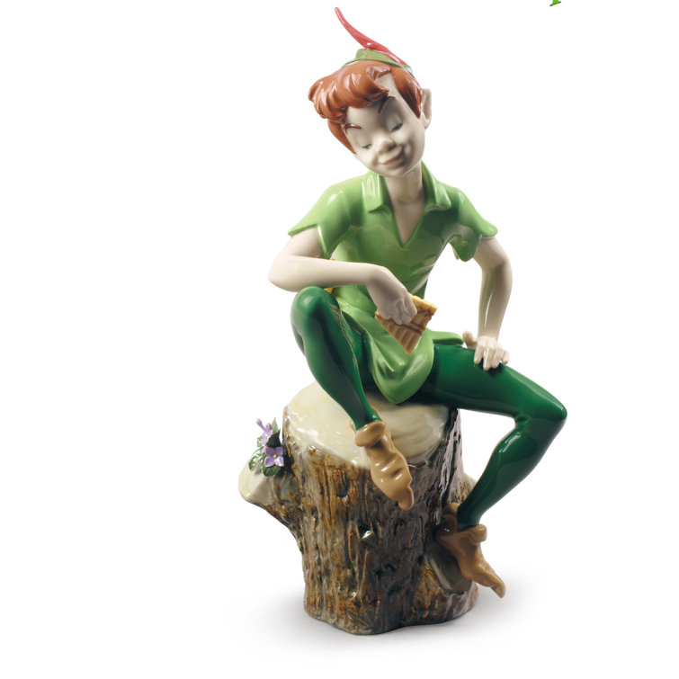 Enchanted Peter Pan Glazed Porcelain Sculpture, Handcrafted in Spain