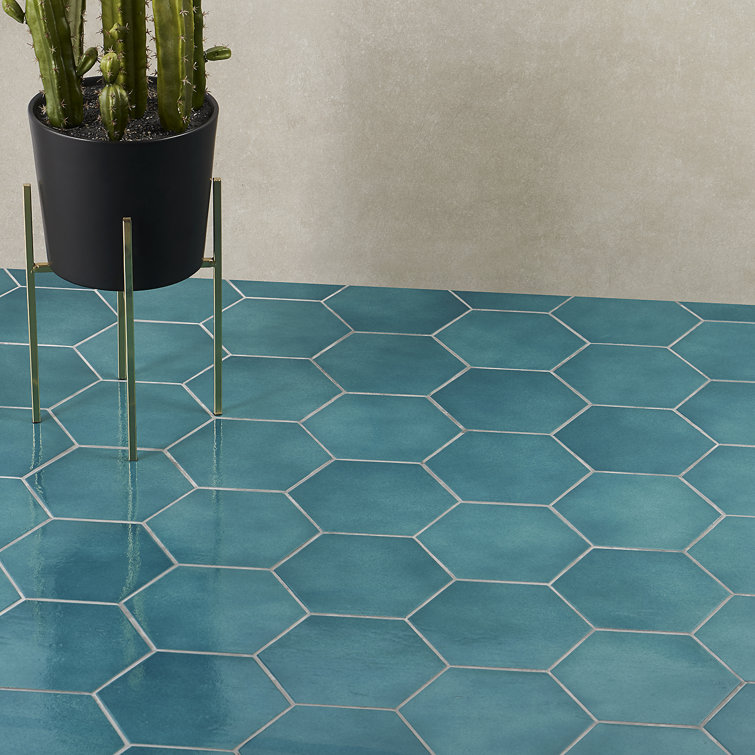 Triton 7" x 8" Glossy Green Hexagon Porcelain Tile