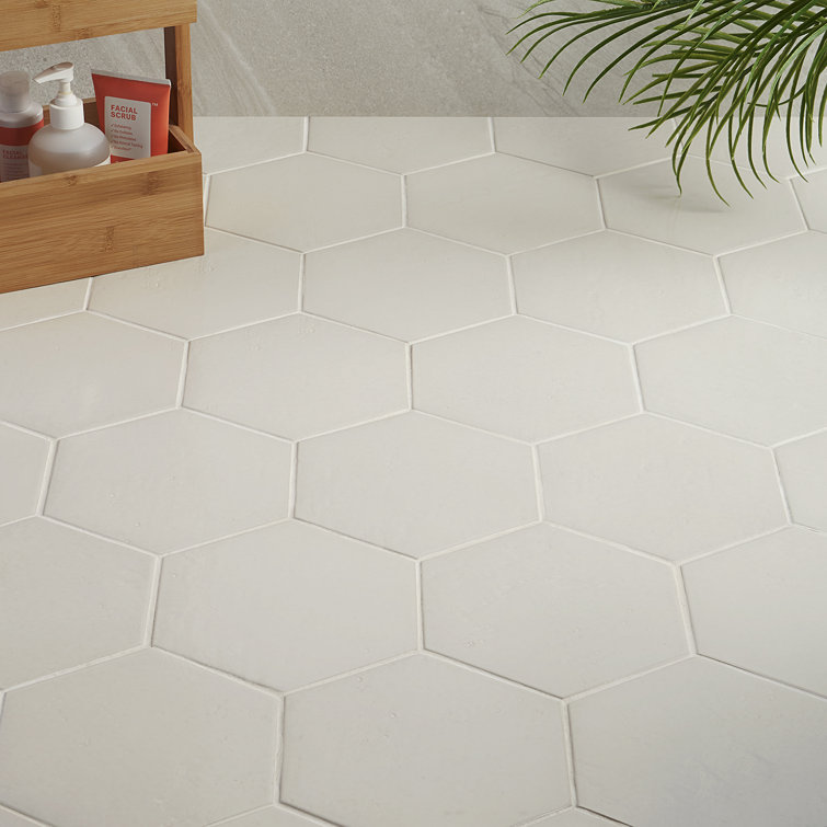 Triton Beige Glossy Hexagon Porcelain Shower Tile