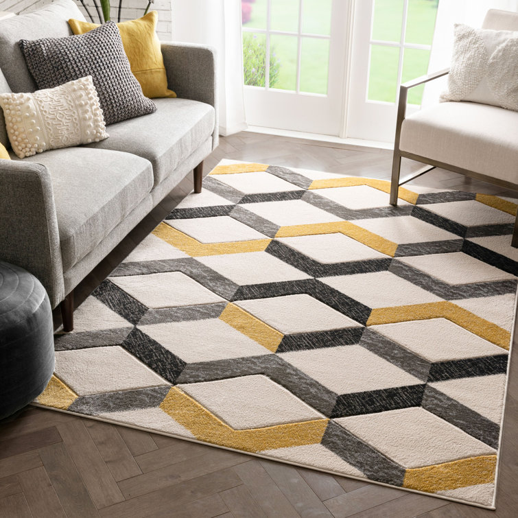 Gold Geometric 5' x 7' Synthetic Easy Care Rug
