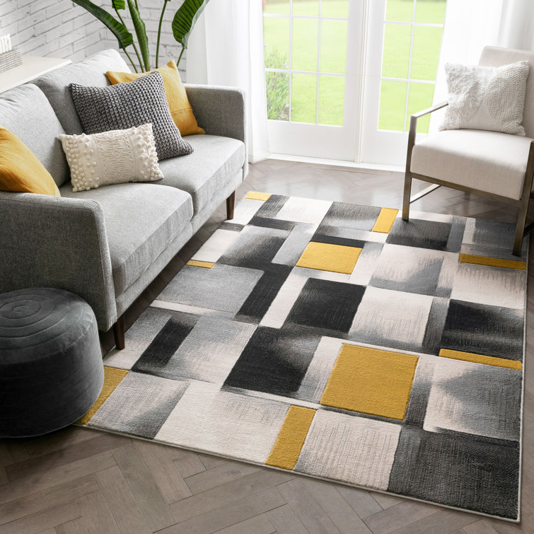 Modern Geometric Gold Synthetic 8' x 10' Easy-Care Area Rug
