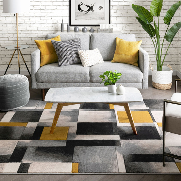 Modern Geometric Gold Synthetic 8' x 10' Easy-Care Area Rug