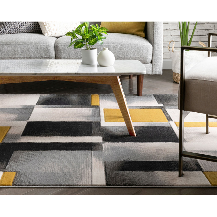 Modern Geometric Gold Synthetic 8' x 10' Easy-Care Area Rug