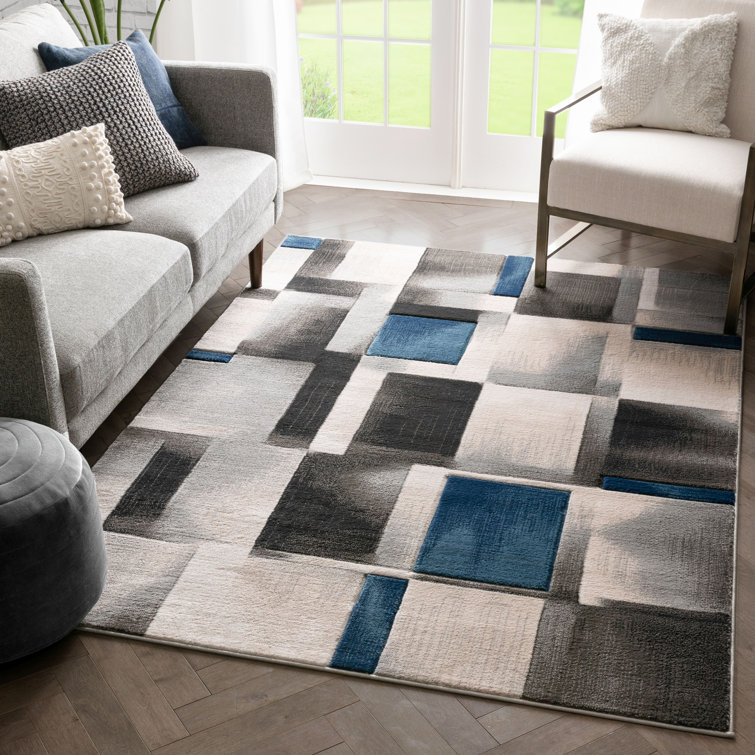 Modern Geometric Blue Synthetic 8' x 10' Easy-Care Area Rug