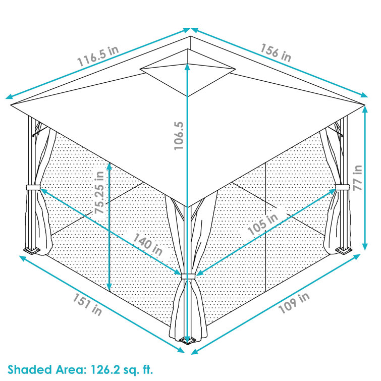 Navy Steel Frame Square Patio Gazebo with Polyester Roof