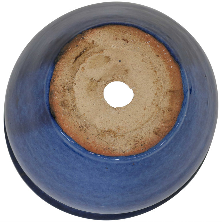 Imperial Blue Glazed Ceramic Indoor/Outdoor Planter Set, 9-Inch