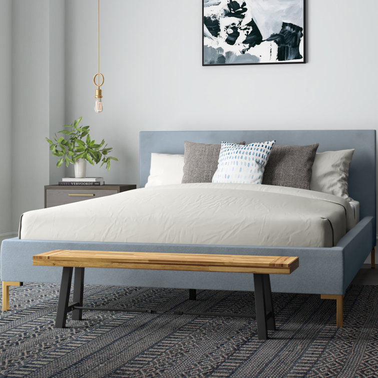 Full Classic Ocean Velvet Upholstered Bed with Brass Legs
