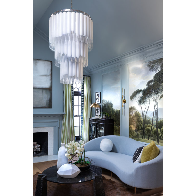 Tyrell Polished Nickel 16-Light Tiered Chandelier with Glass Shades
