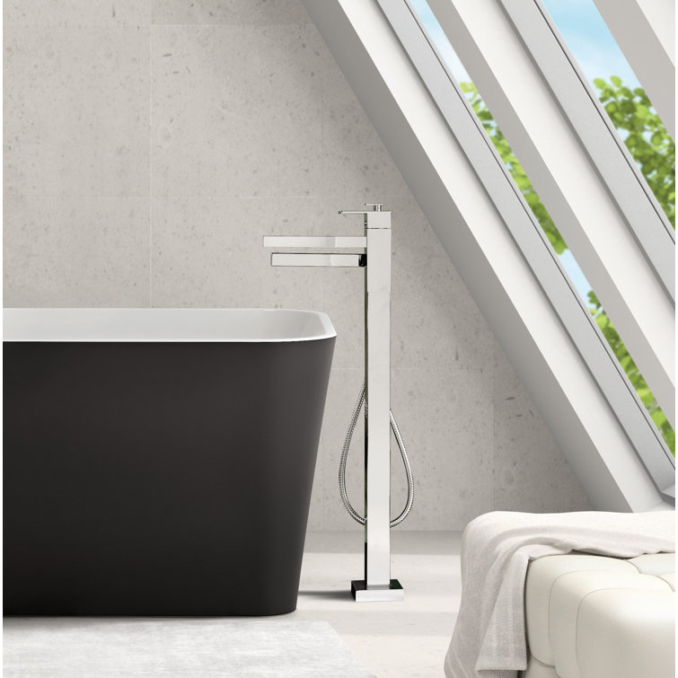 Kubik Chrome Single Hole Floor Mount Tub Filler