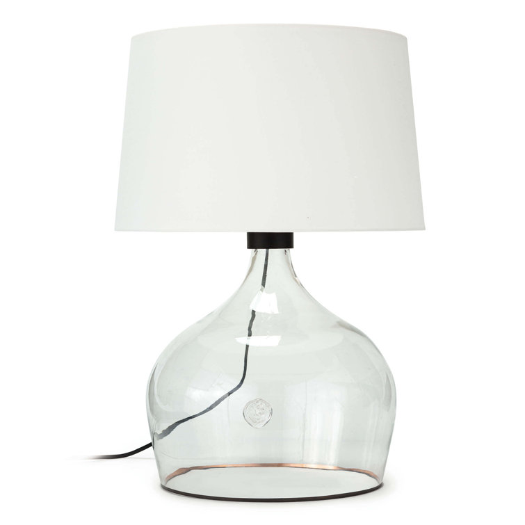 Clear Glass Table Lamp with White Linen Shade