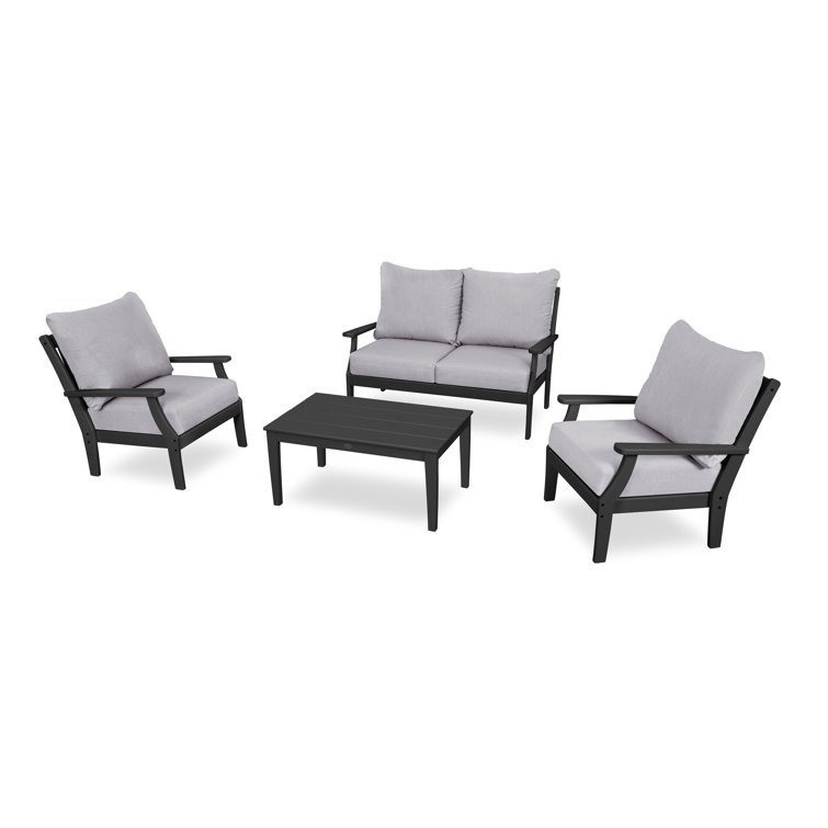 Braxton 4-Piece POLYWOOD Deep Seating Lounge Set in Black/Grey