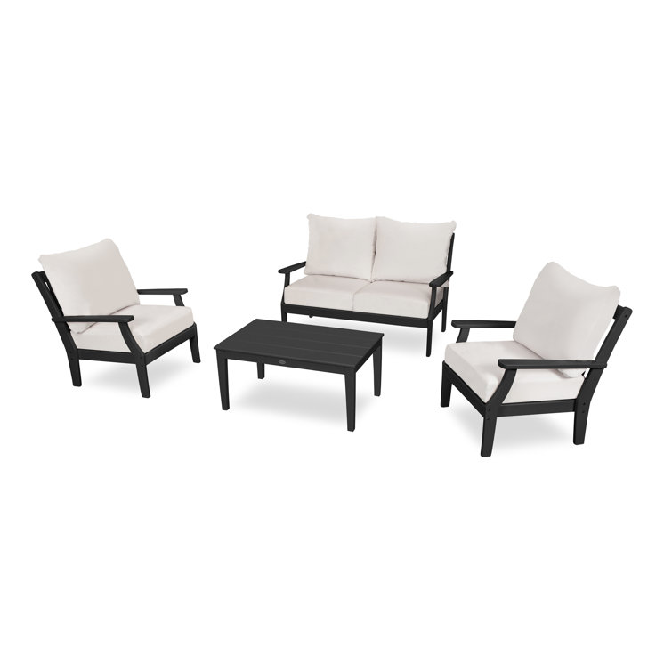 Braxton 4-Piece POLYWOOD Deep Seating Lounge Set in Black/Grey