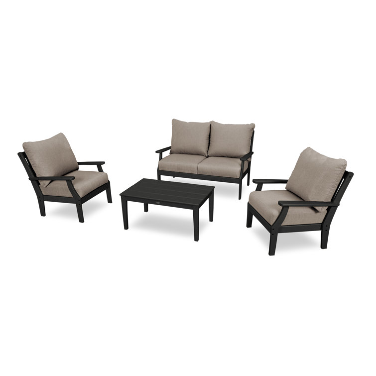 Braxton 4-Piece POLYWOOD Deep Seating Lounge Set in Black/Grey