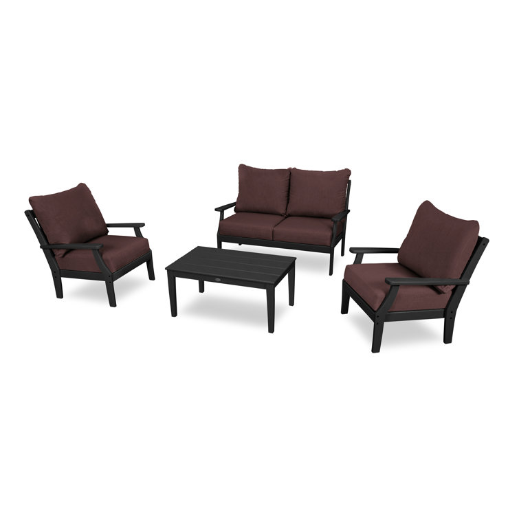 Braxton 4-Piece POLYWOOD Deep Seating Lounge Set in Black/Grey