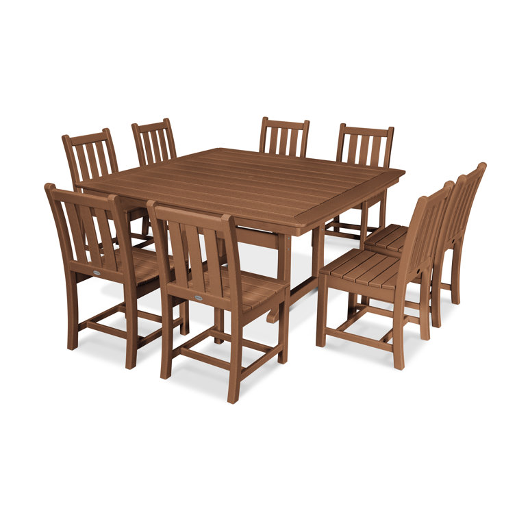 Teak 8-Person Nautical Trestle Dining Set with Contoured Seats