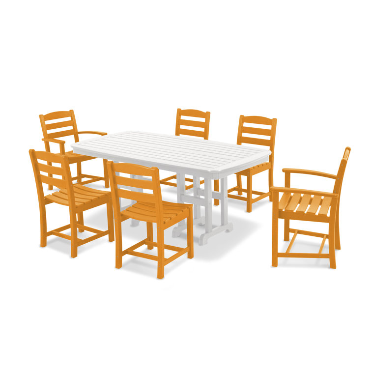 Orange and White Recycled Plastic 7-Piece Outdoor Dining Set