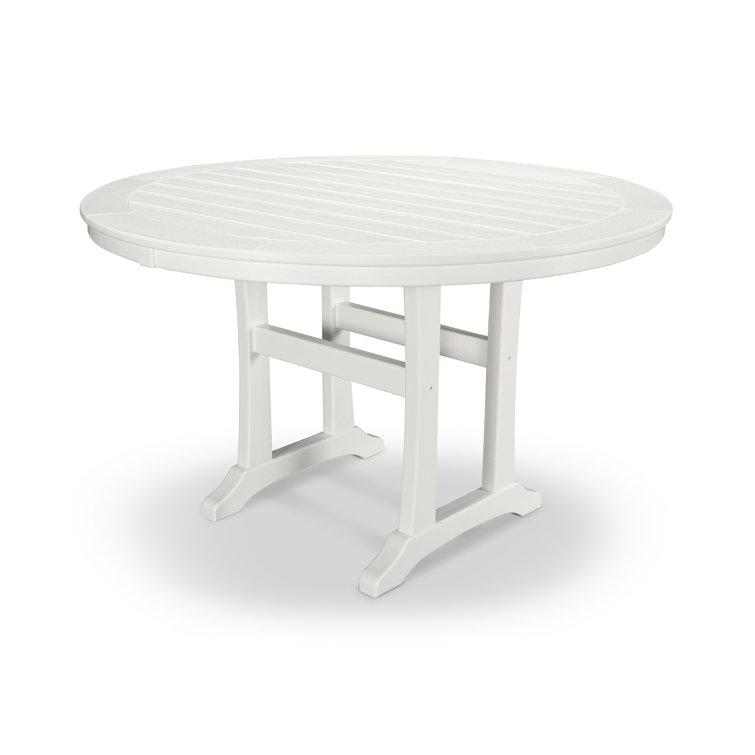 White Round All-Weather Outdoor Dining Table with Umbrella Hole