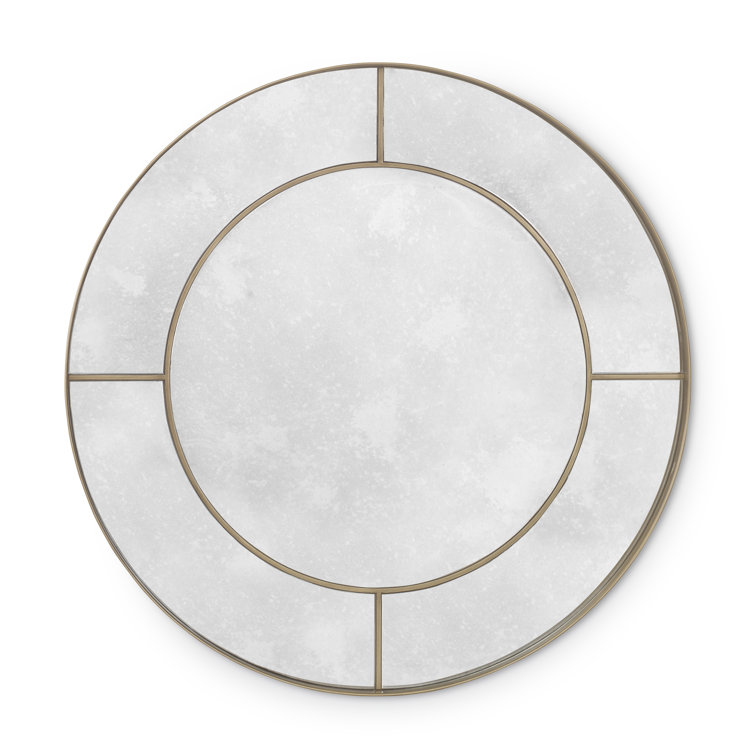 Latte Finish Round Wood Framed Beveled Wall Mirror
