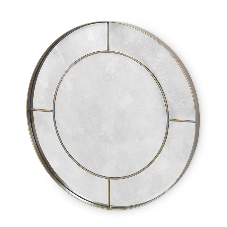 Latte Finish Round Wood Framed Beveled Wall Mirror