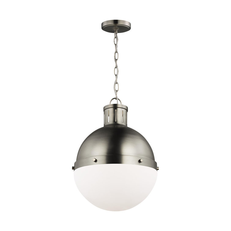 Antique Brushed Nickel 1-Light Globe Pendant with Milk Glass Shade