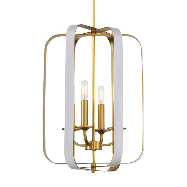 Aureum Matte White & Honey Gold 4-Light Open Cage Pendant