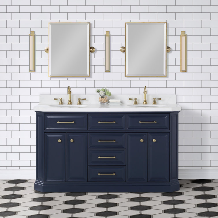 Regal Monarch Blue 60" Solid Wood Double Sink Vanity with Carrara Quartz Top
