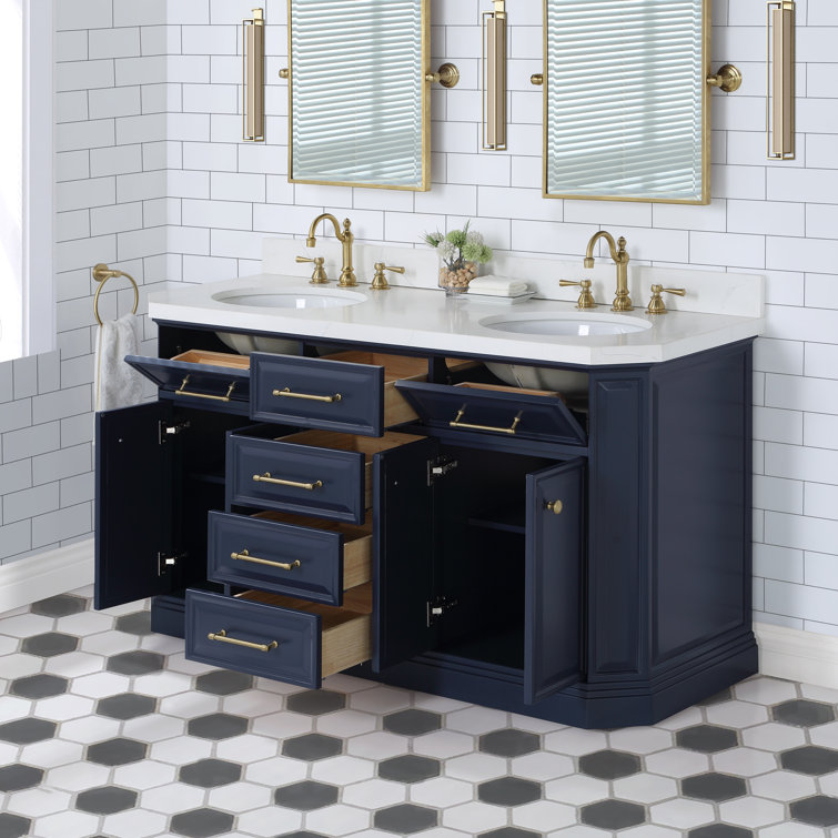 Regal Monarch Blue 60" Solid Wood Double Sink Vanity with Carrara Quartz Top