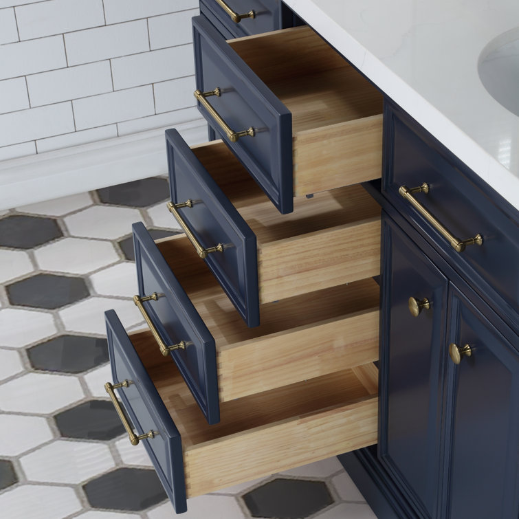 Regal Monarch Blue 60" Solid Wood Double Sink Vanity with Carrara Quartz Top