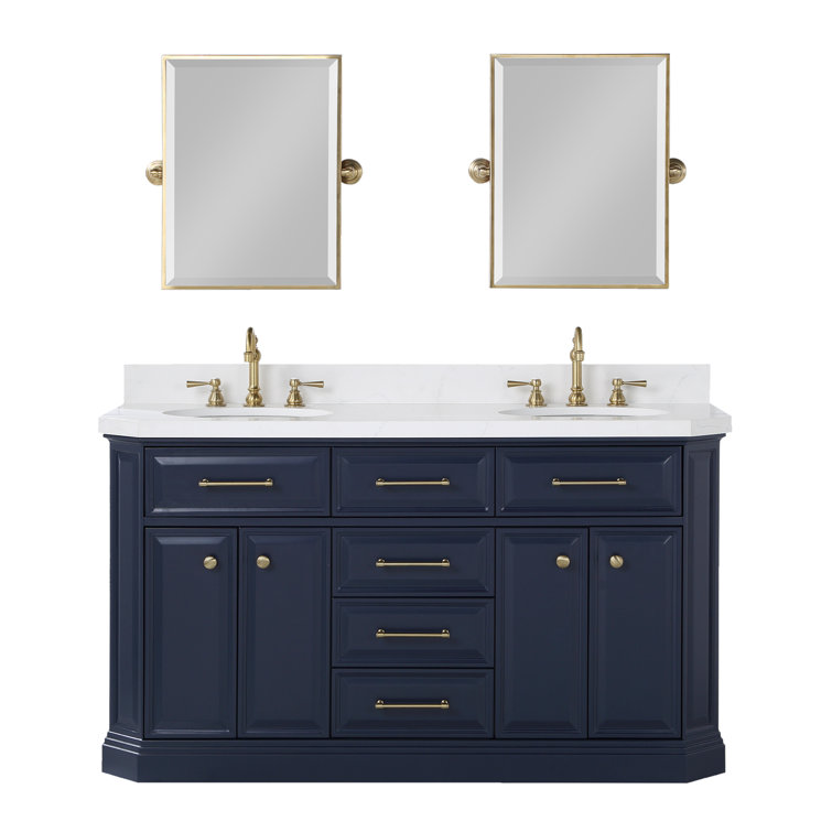 Regal Monarch Blue 60" Solid Wood Double Sink Vanity with Carrara Quartz Top