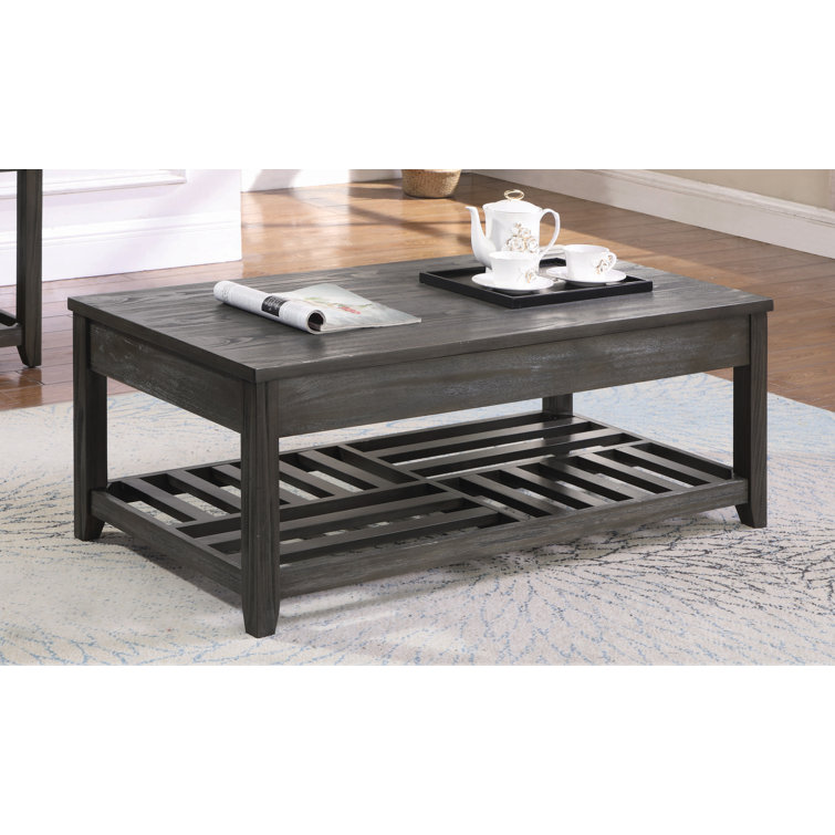 Transitional Gray Rectangular Lift-Top Coffee Table with Storage