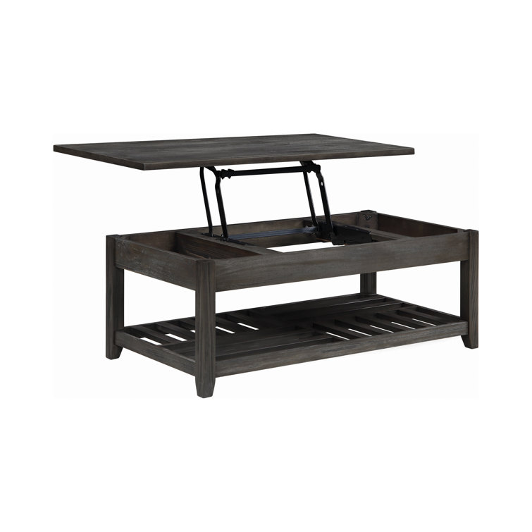 Transitional Gray Rectangular Lift-Top Coffee Table with Storage