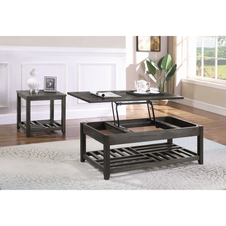 Transitional Gray Rectangular Lift-Top Coffee Table with Storage