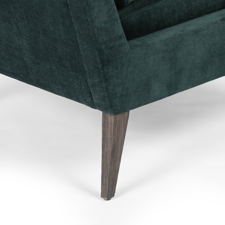 Emerald Worn Velvet Handcrafted Green Wood Armchair