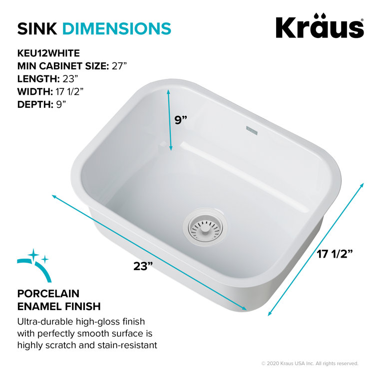 23-Inch White Stainless Steel Undermount Single Bowl Kitchen Sink