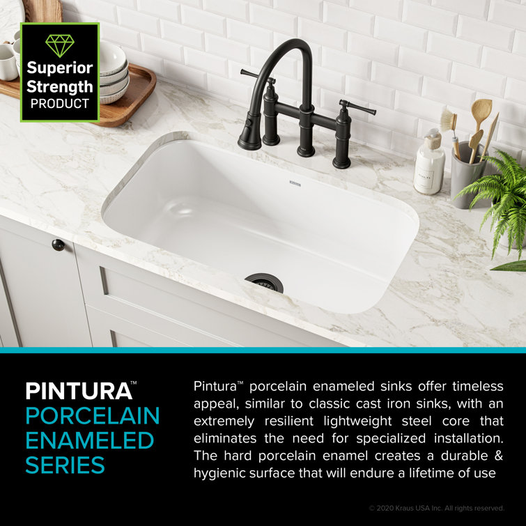 White 31 1/2-inch Undermount Stainless Steel Single Bowl Kitchen Sink