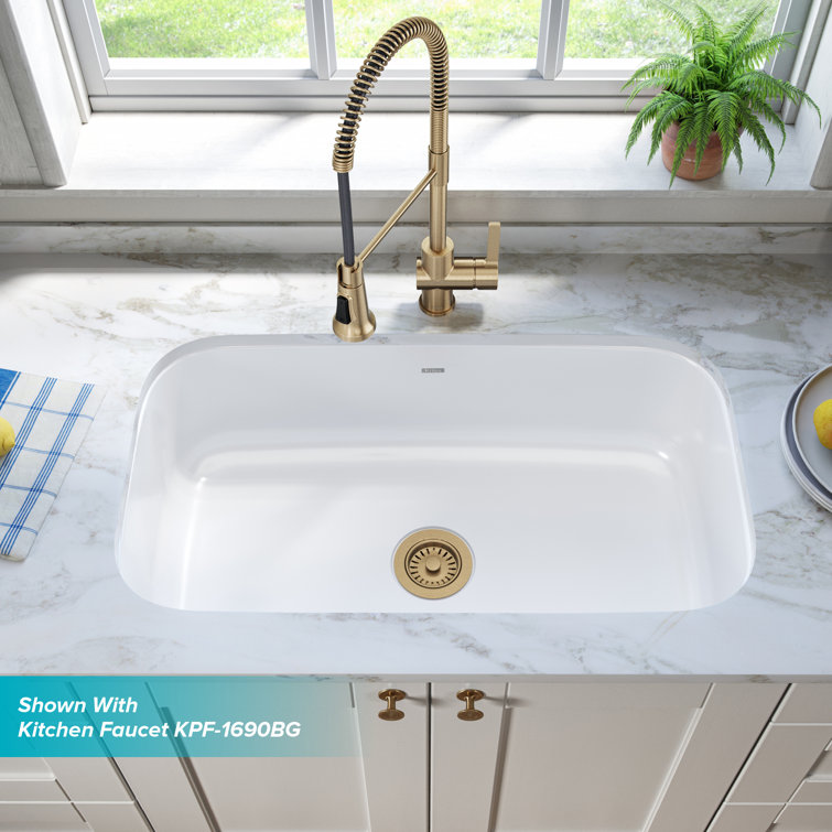 White 31 1/2-inch Undermount Stainless Steel Single Bowl Kitchen Sink