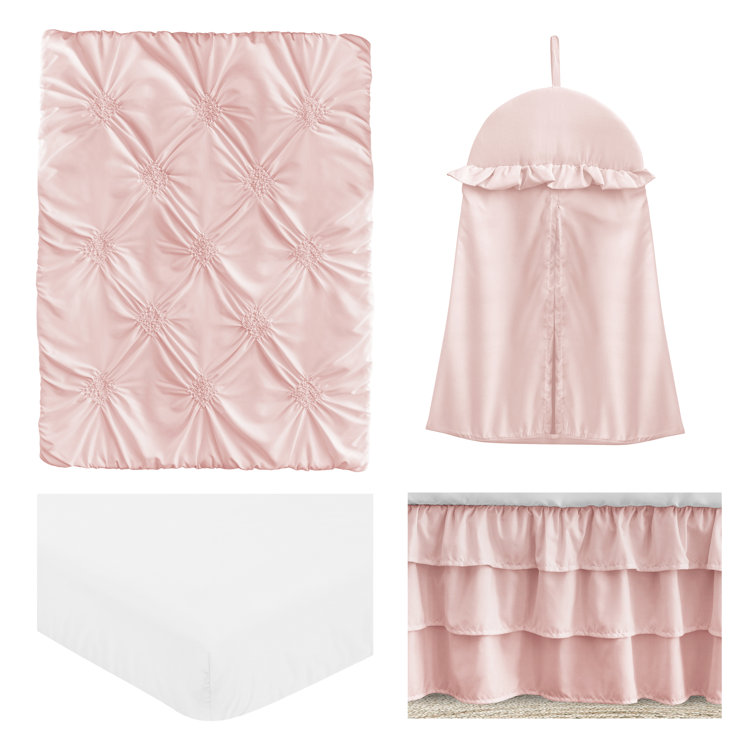 Blush Pink Microfiber Ruched Diamond Toddler Comforter Set