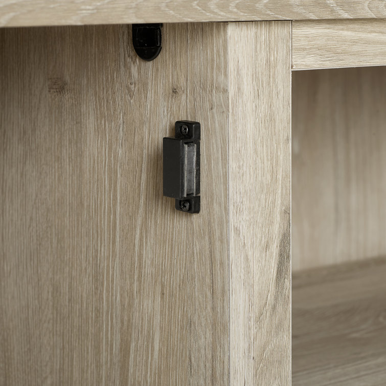 Frosted Oak Corner TV Stand with Cabinets and Brass Hardware