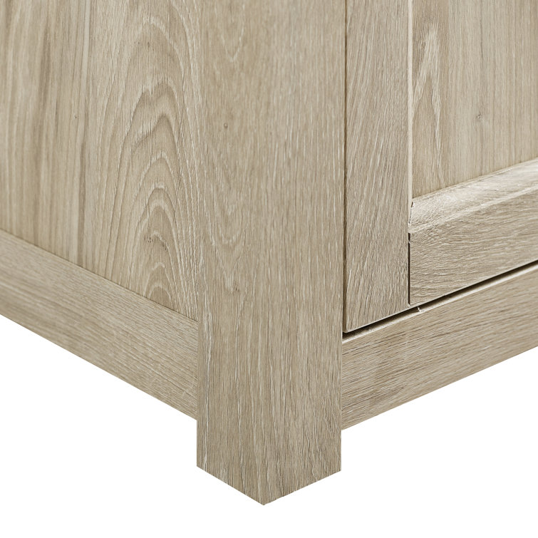 Frosted Oak Corner TV Stand with Cabinets and Brass Hardware