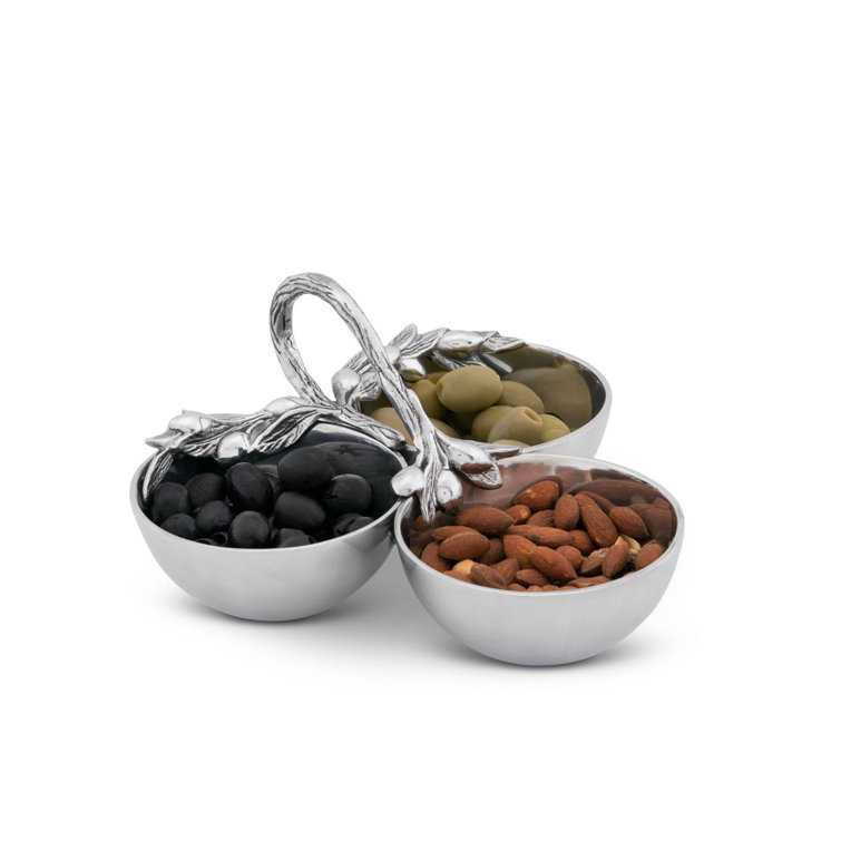 Tuscan Aluminum 3-Compartment Olive Candy Serving Bowl