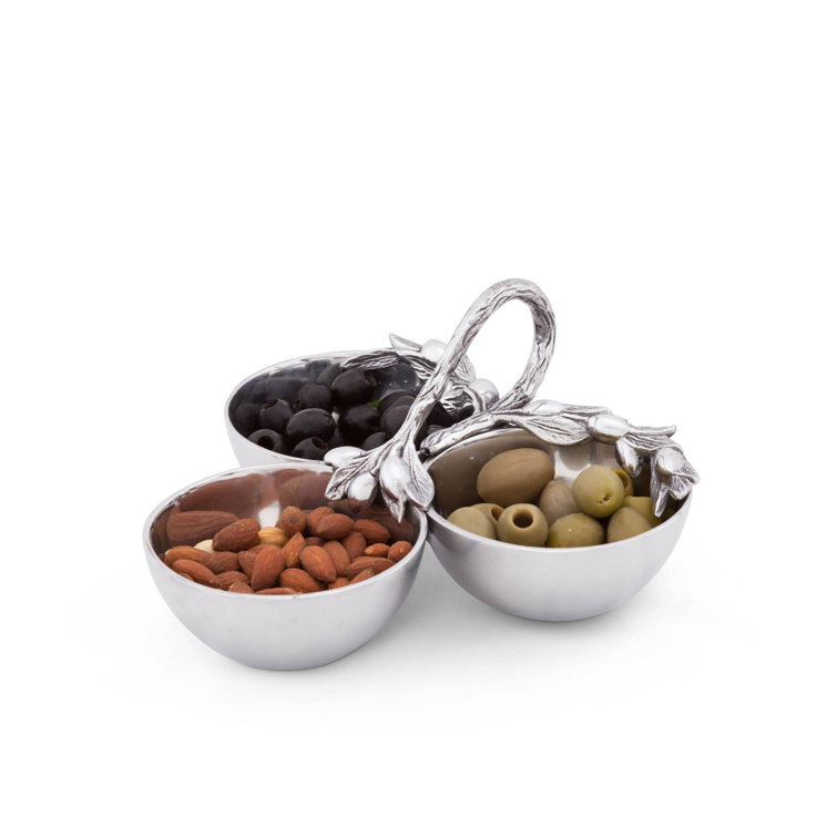 Tuscan Aluminum 3-Compartment Olive Candy Serving Bowl