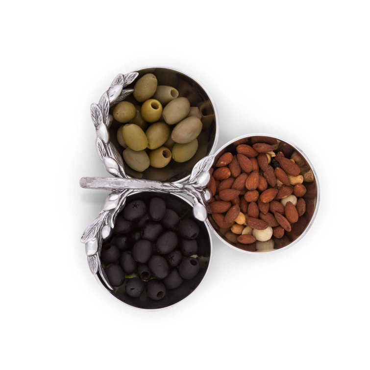 Tuscan Aluminum 3-Compartment Olive Candy Serving Bowl