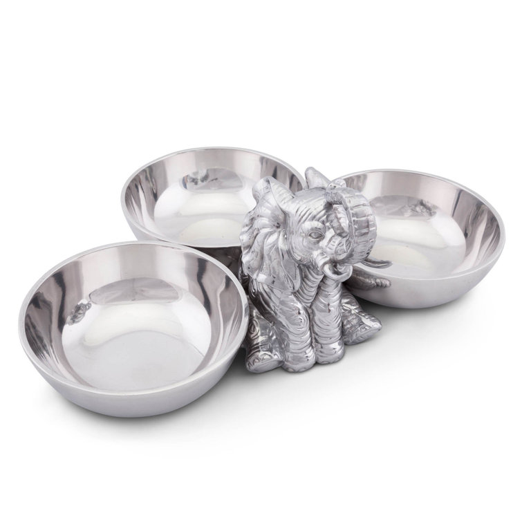 Handmade Aluminum Elephant Candy Bowl with Three Compartments