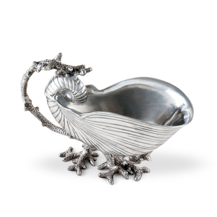 Aluminum Sea Shell Gravy Boat with Coral Handle, 10" Long